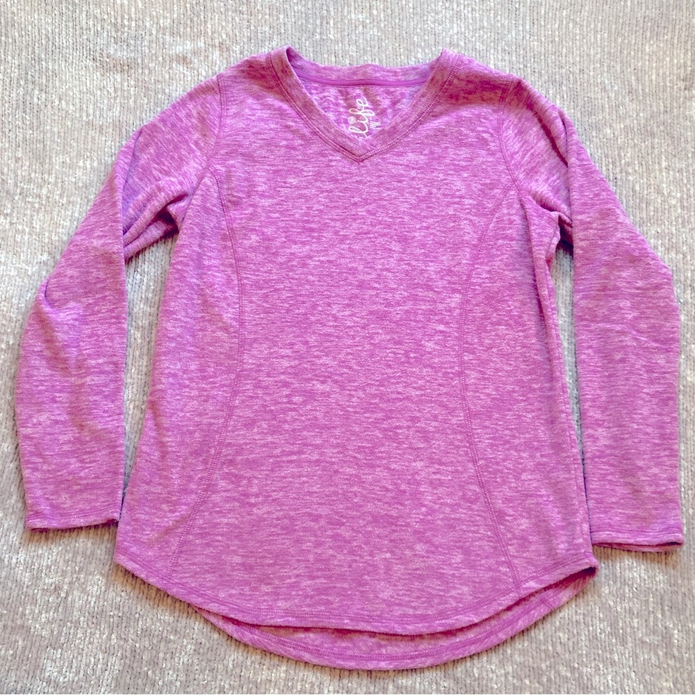 Made For Life Pink Purple V-Neck Fleece Pullover Top Size Small